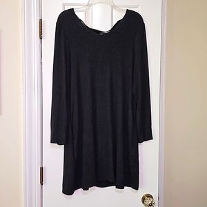 Charcoal gray, ribbon detail light sweater dress